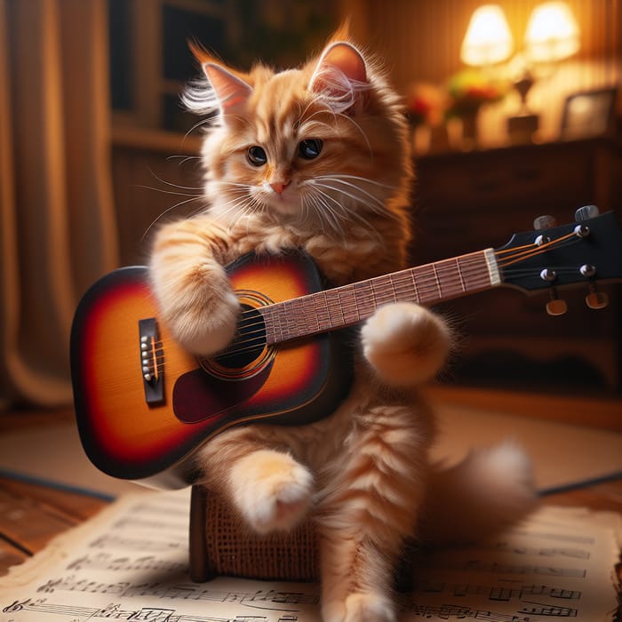 Cat Playing Guitar - Musical Feline Serenade