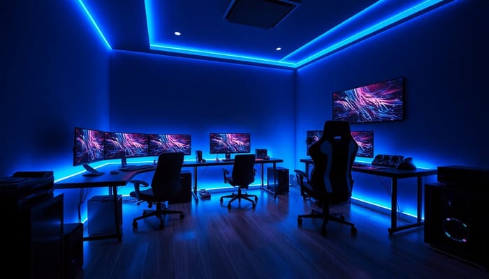 Futuristic Gaming Room Setup with RGB Lights