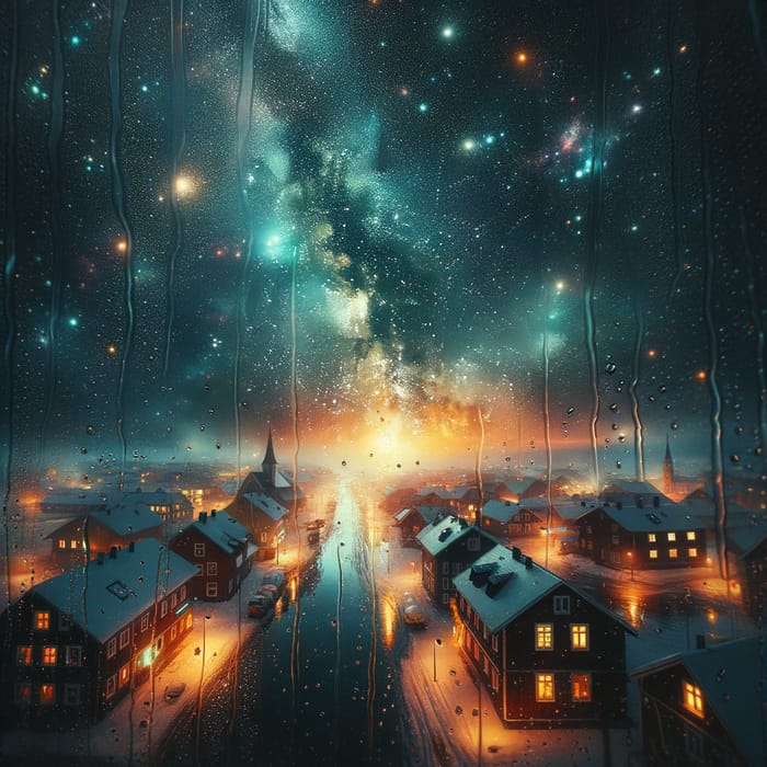 Starry Night Through a Wet Window - Captivating View