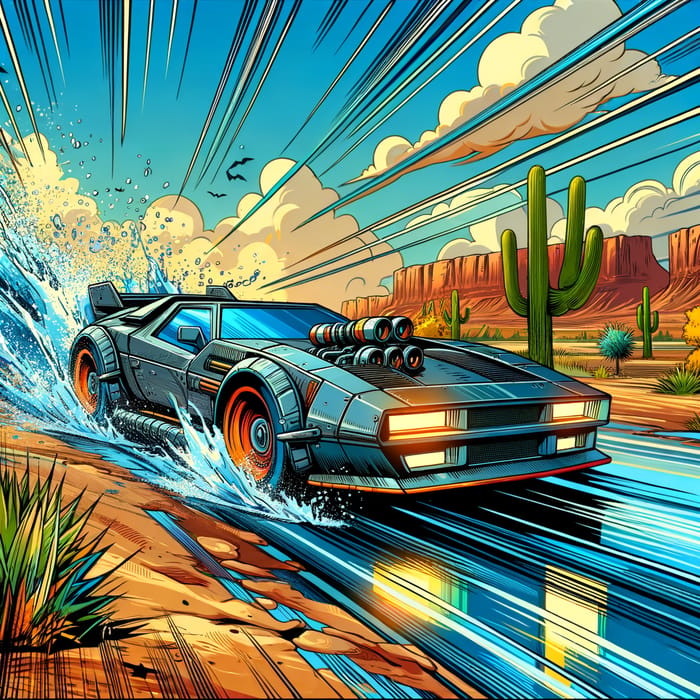 Vibrant Futuristic Car Illustration in Comic Book Style