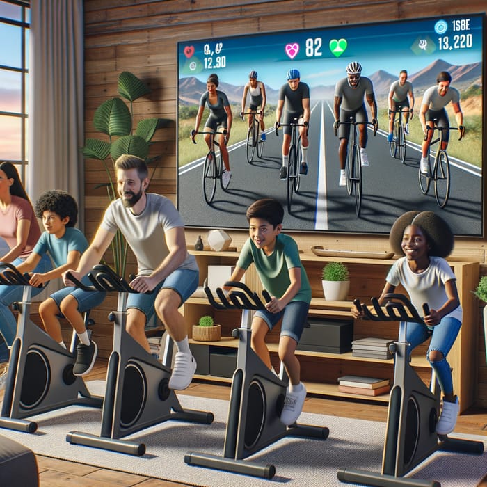 Home-Based Family Bike Racing on Digital Screen - Exciting Competition