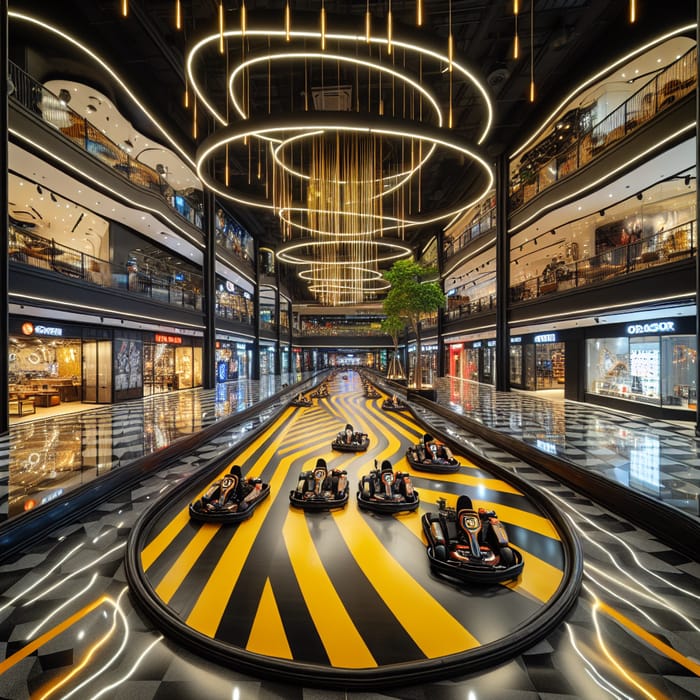 Yellow and Black Indoor Go-Karting Track in Mall | Exciting Racing Experience