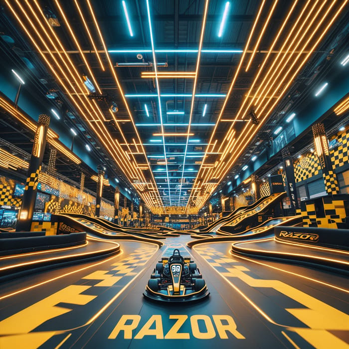 Vibrant Neon RAZOR Crazy Cart Track Experience | Yellow & Black Ambiance