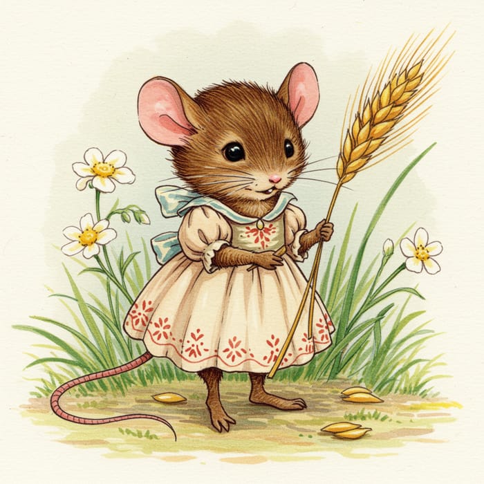 Thumbelina's Mouse in Dress with Wheat