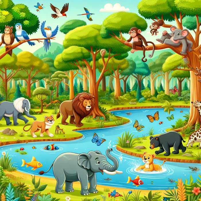 Cartoon Animals in a Balanced Ecosystem