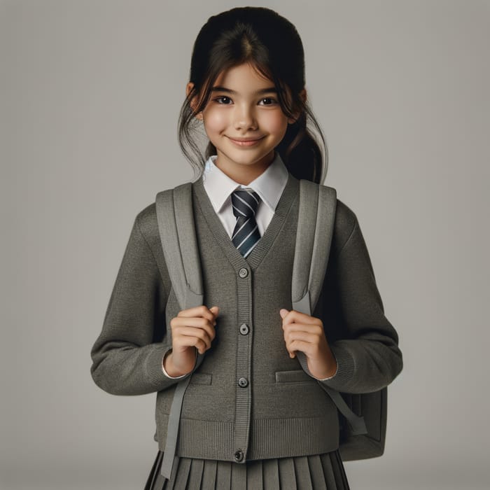 South Asian Girl in Grey School Uniform - Back to School | Smiling Student