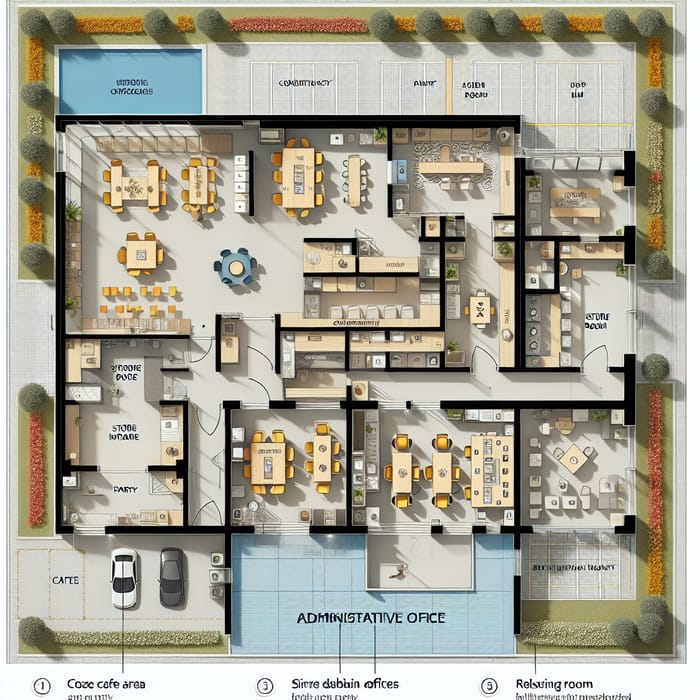 Functional Administrative Office Layout | Cafe, Consultancy Rooms & Cabin Offices