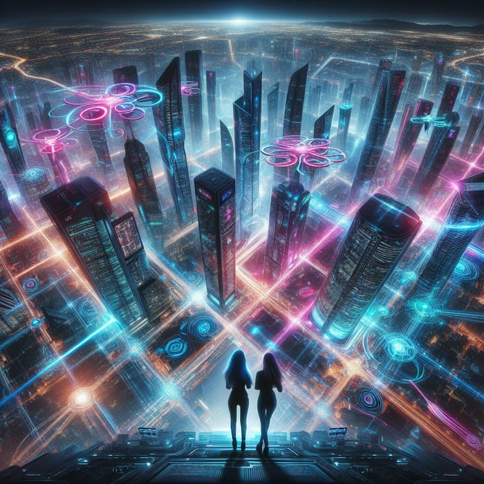 Vibrant Neon Cyberpunk Cityscape: Urban Nightlife Energy