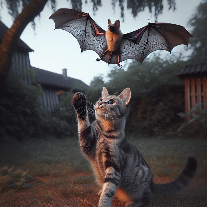 Cat with Bat - Playful Feline Encounter