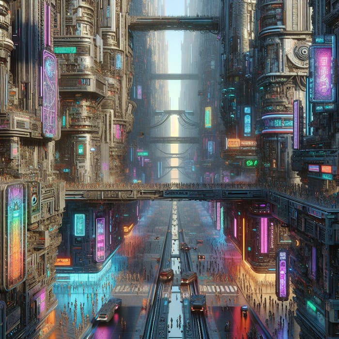 Futuristic Tech in a Vibrant Cyberpunk Cityscape