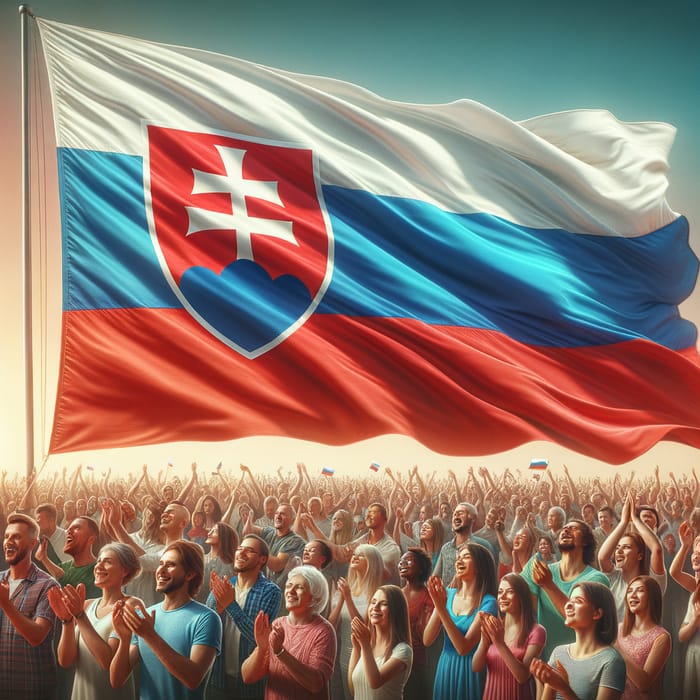 Vibrant Slovakia Flag with Applauding Multicultural Crowd