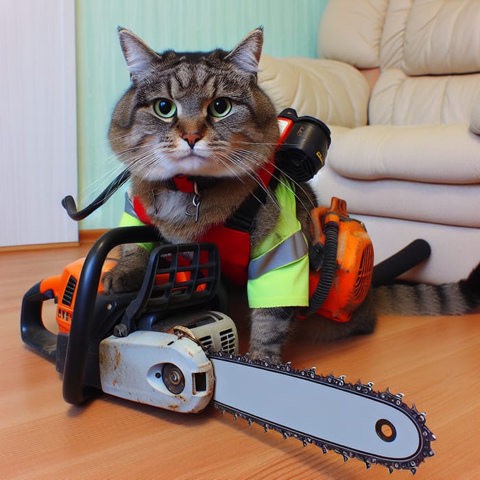 Fierce Cat with Chainsaws: A Cuteness Overload