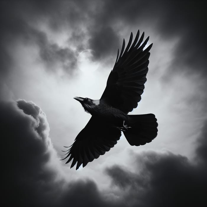 Crow Soaring in Gray Sky