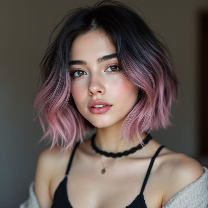 17-Year-Old Woman with Pink Gradient Hair