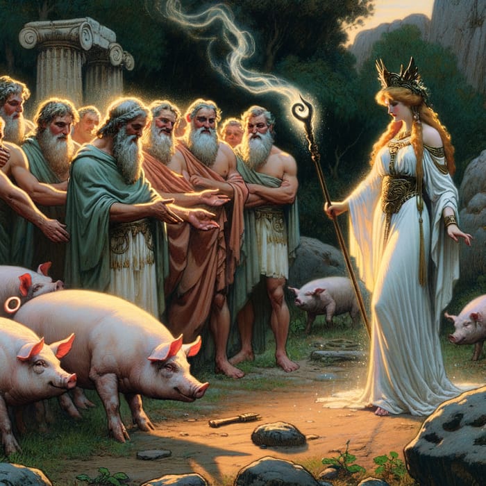 Circe Transforms Men into Pigs - Greek Mythology Scene