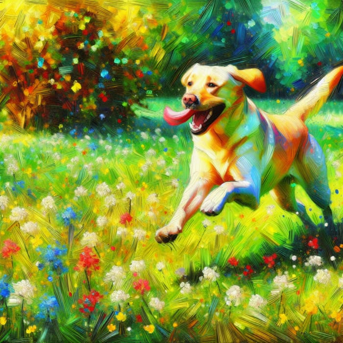 Playful Labrador Running in a Sunlit Meadow