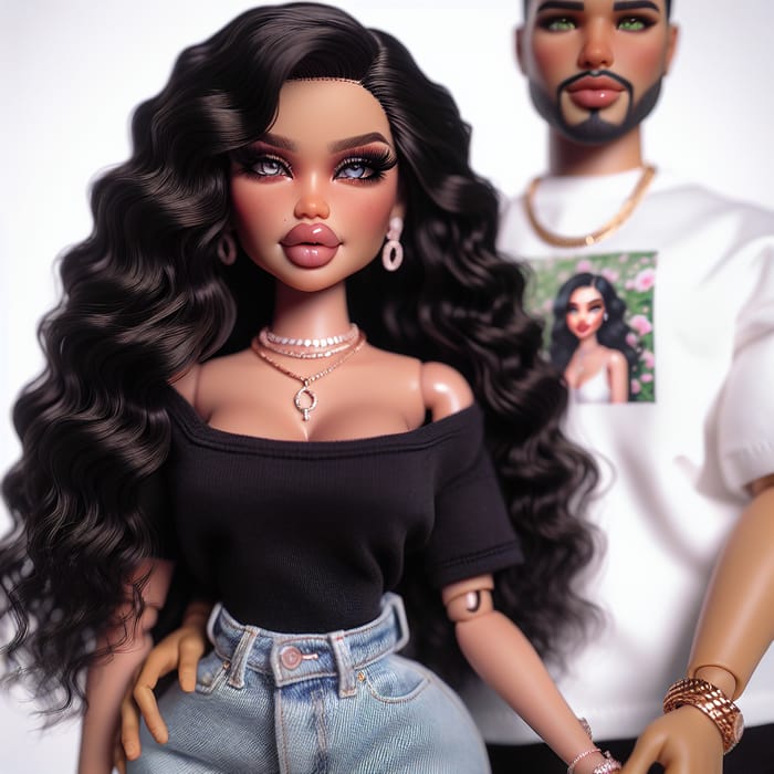 Stunning Bratz Doll-Inspired Figure: Curvy Caucasian Woman & Latino Boyfriend