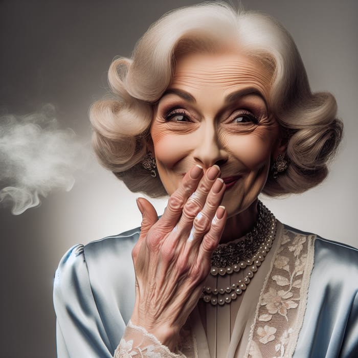 Elegant Lady Exhaling in a Humorous Pose