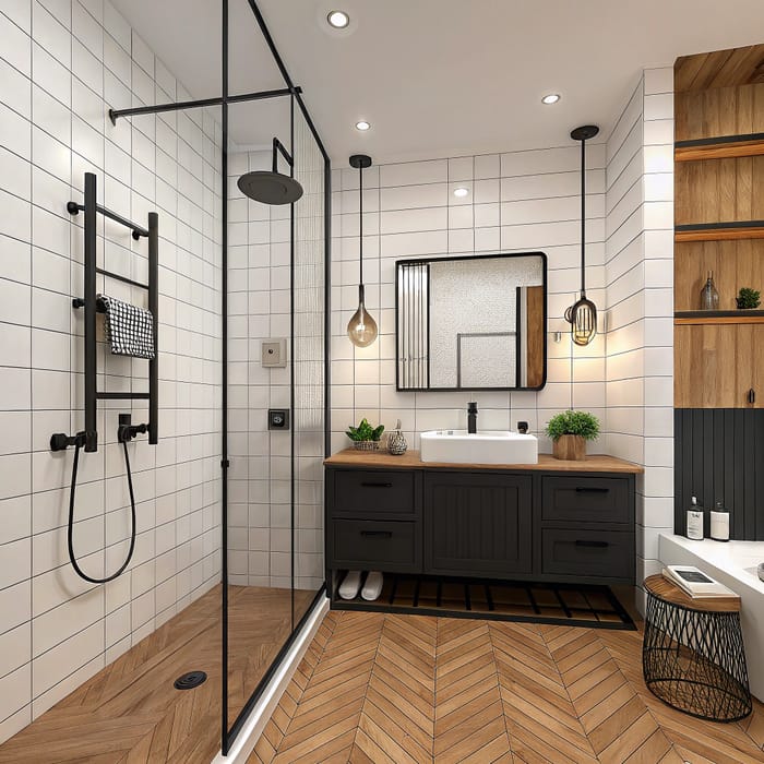 Modern Warm Bathroom Design with Black and White Features