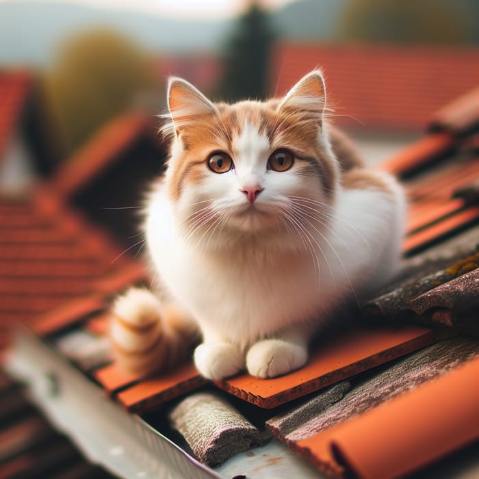 Adorable Cat Sitting on Roof - Cute Feline Perched High