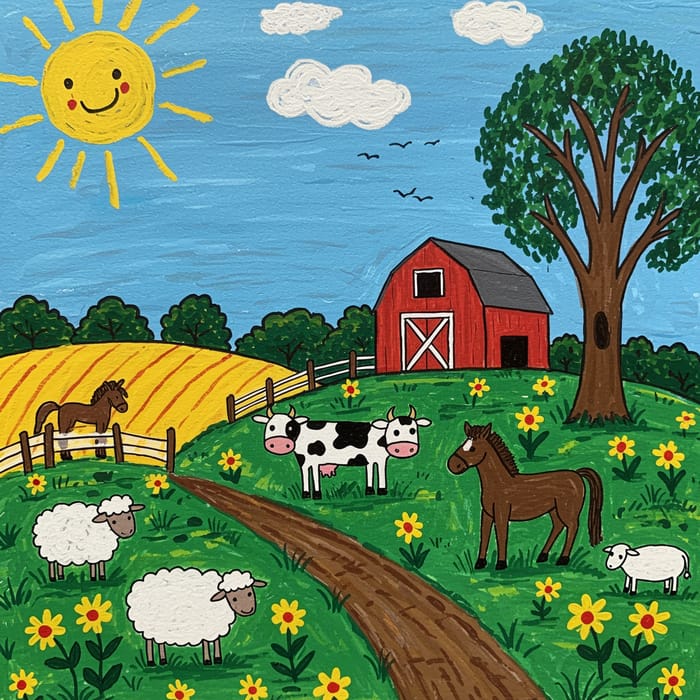 Charming Crayon Drawing of an Australian Farm