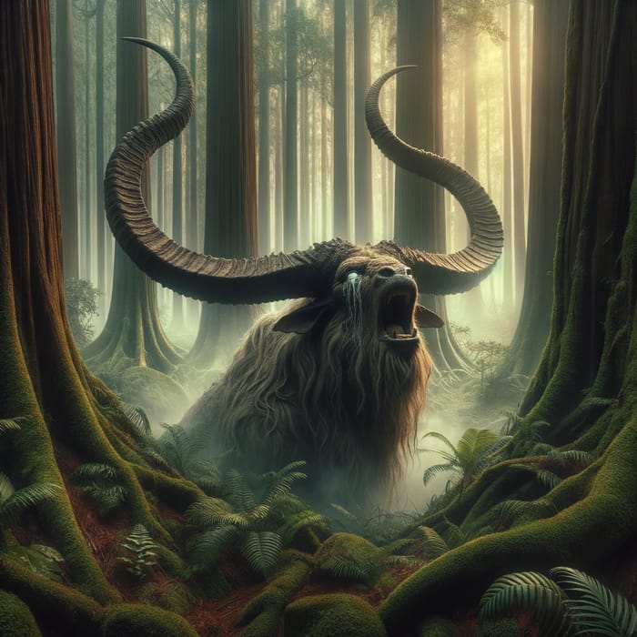 Crying Horned Beast in Forest | Emotive Natural Scene