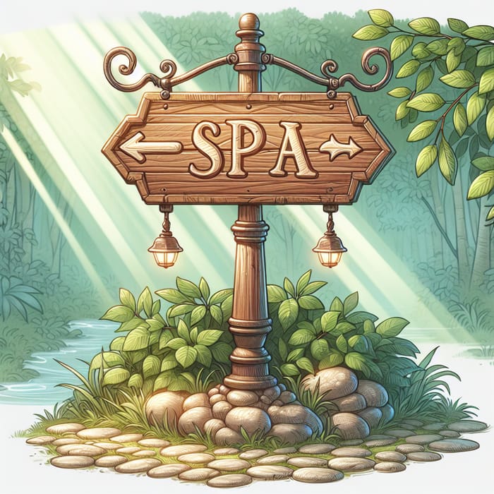 Detailed Wooden Directional Spa Signage | Serene Spa Setting