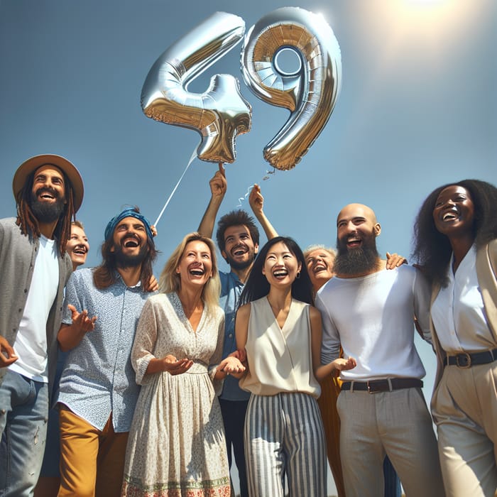 Diverse Group with Number 49 Balloon Outdoors