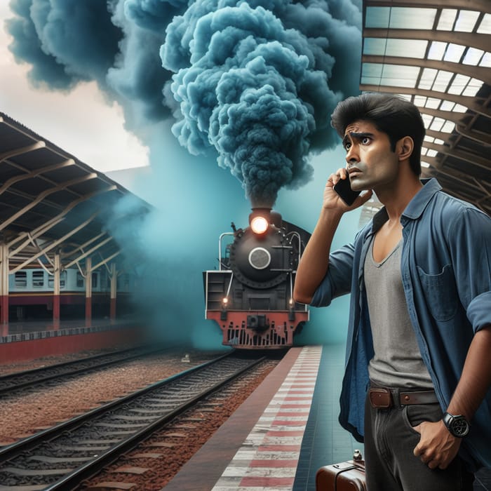 Anxiously Waiting: South Asian Man on Platform as Train Arrives