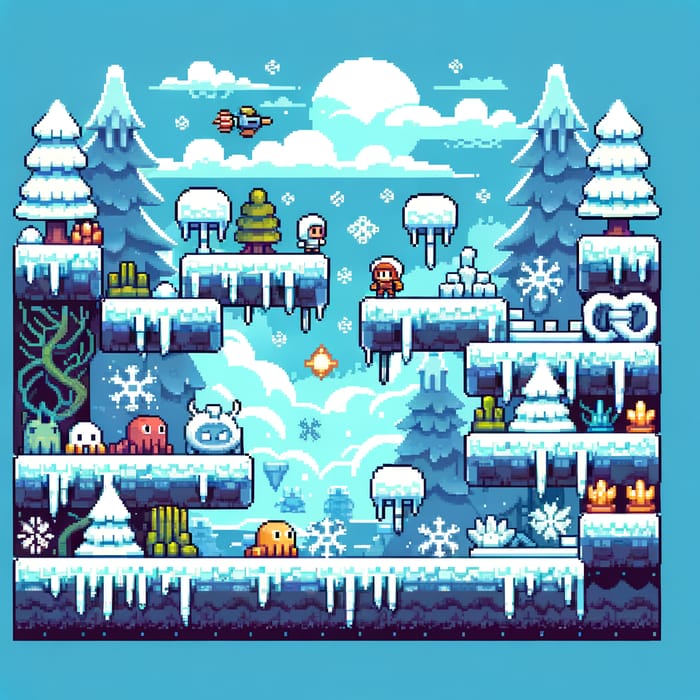 Snowy 2D Pixel Art Game Design - Super Mario Style