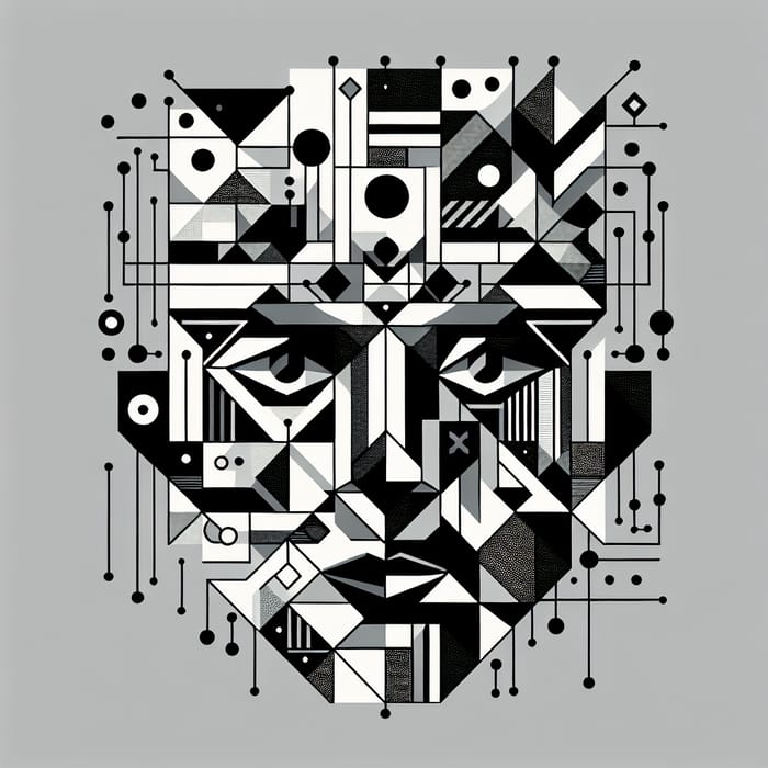 Geometric Abstract Face Art in Black and White