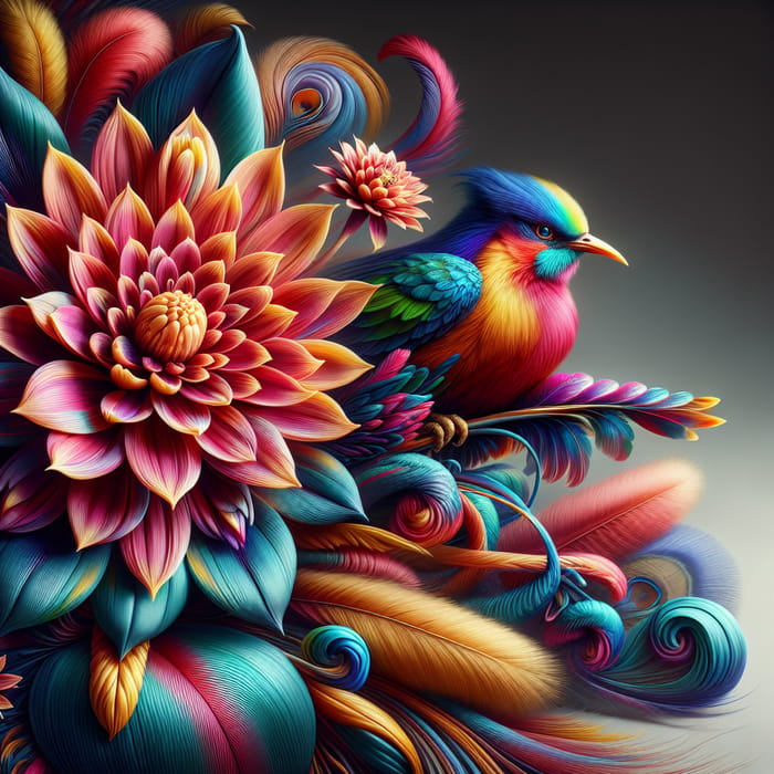 Mesmerizing Flower and Beautiful Bird in Studio Photo