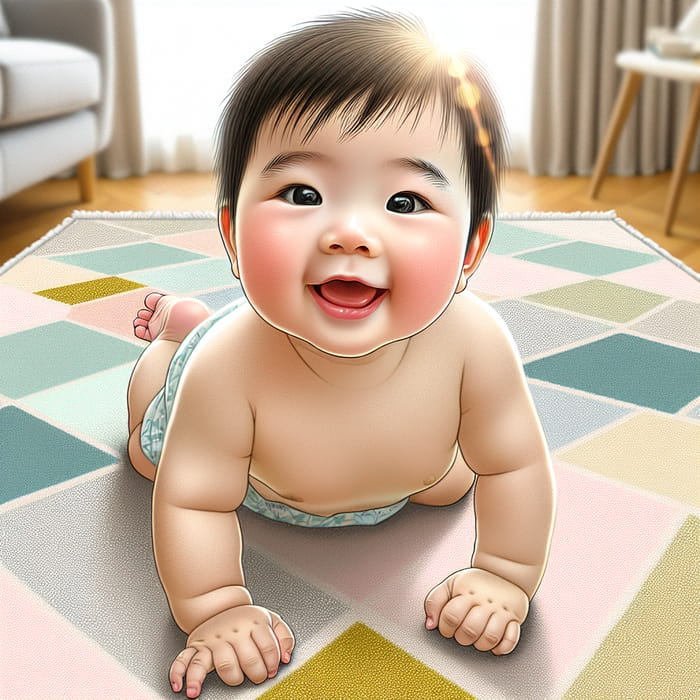 Joyful Baby Crawling on Colorful Rug | Innocence of Childhood