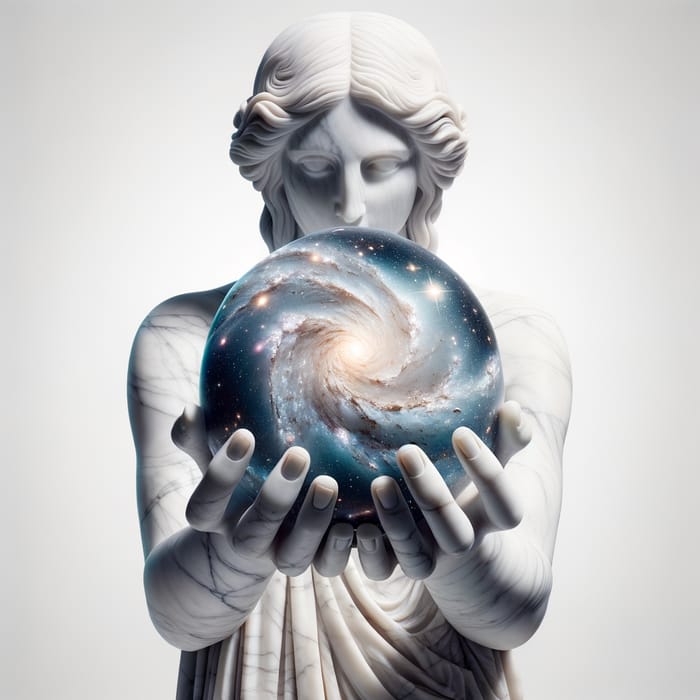 Marble Statue Holding Space Sphere - Intricate Sculpture