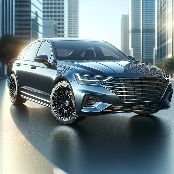 Stunning Digital Render of Sleek Blue Car in Cityscape