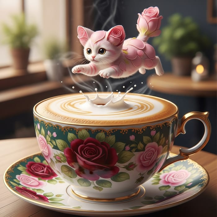 Playful Cat in Cappuccino Cup - Adorable Art Playful Cat in Cappuccino Cup - Adorable Art