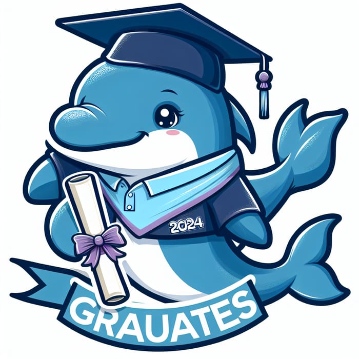 Sky-Blue Dolphin Graduates 2024 with Diploma, Cap & Sash