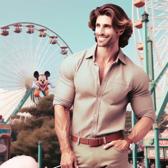 American Guy Enjoying Theme Park with Cotton Candy