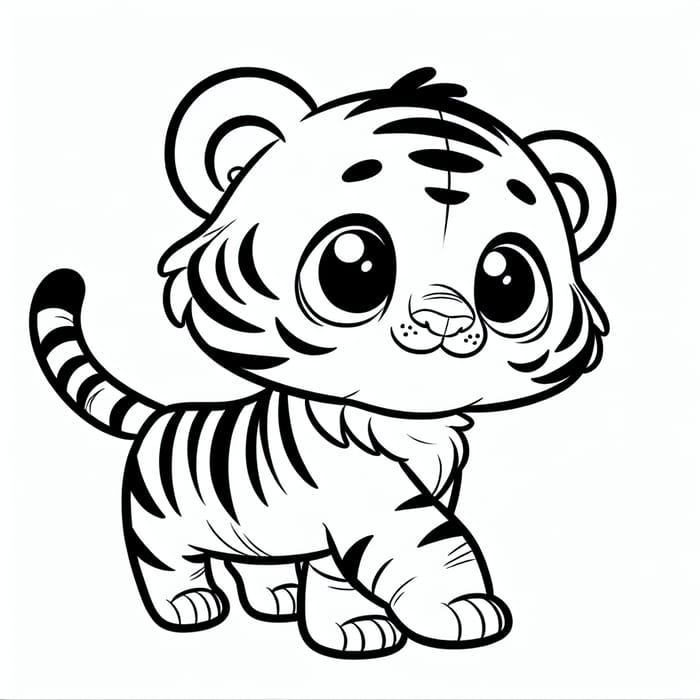 Adorable Tiger Coloring Page for Kids