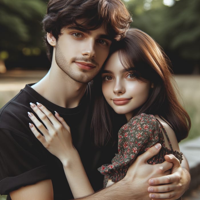 Affectionate Hug: Jungkook and Girl with Dark Brown Hair