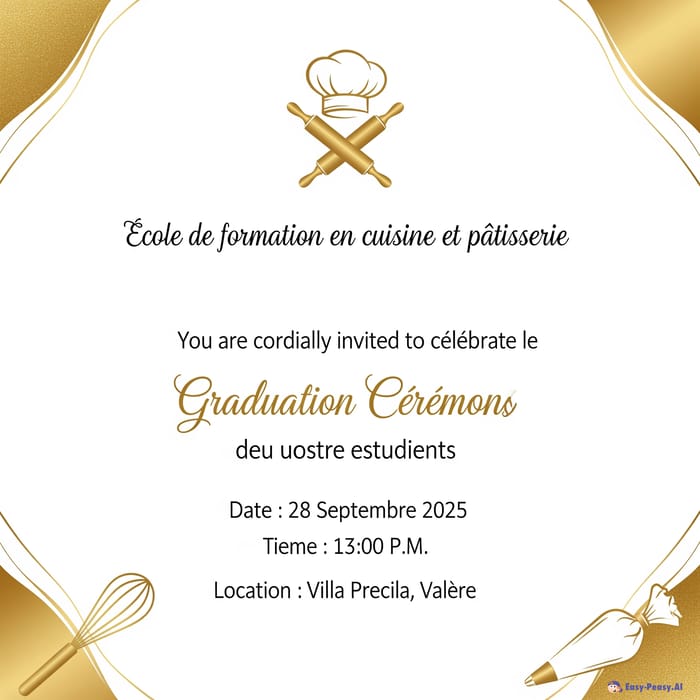 Graduation Invitation for Culinary School Ceremony Graduation Invitation for Culinary School Ceremony