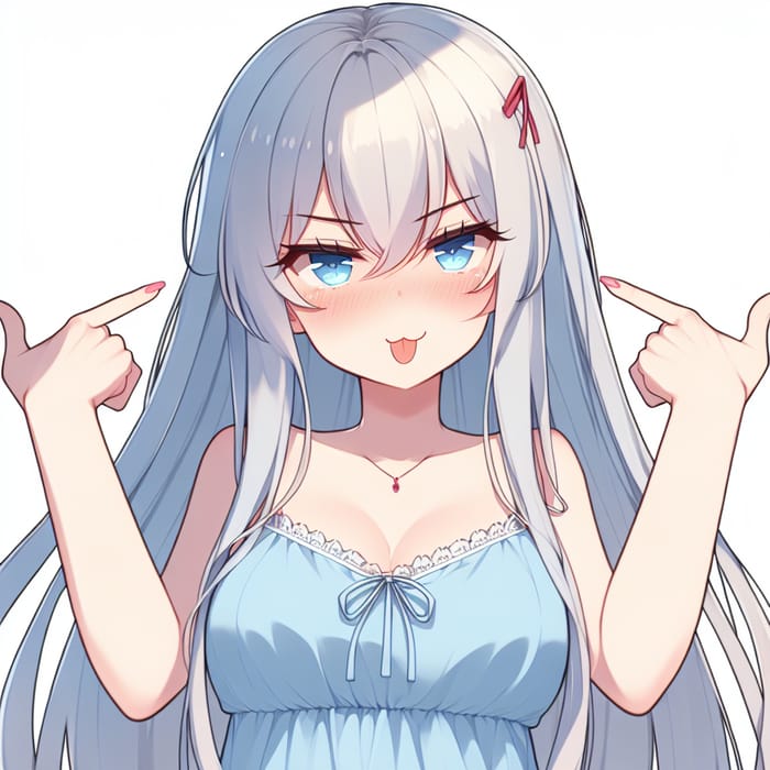 Anime Girl with Light Blue Hair | Assertive Summer Dress Pose