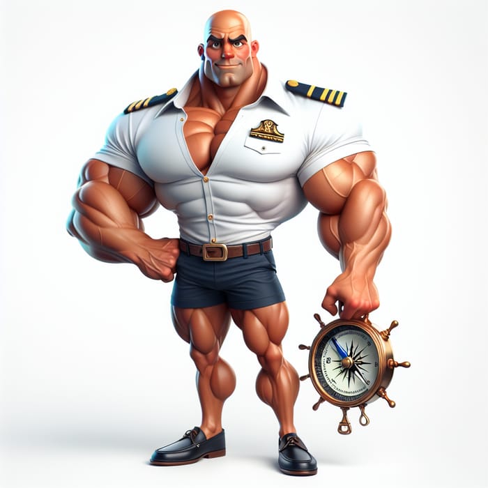 Muscular Bald Boat Captain Mascot: Strong & Inspiring