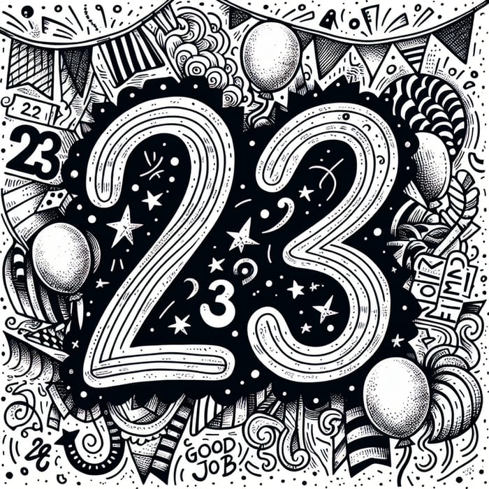 Festive Drawing of Vibrant Digits '23' with Congratulatory Messages