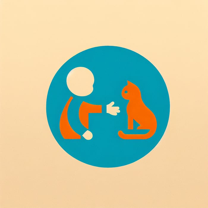 Child and Cat Interaction in Simple Minimalistic Style