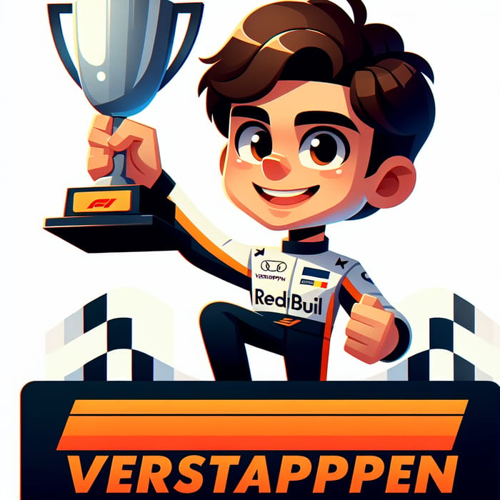 Max Verstappen Trophy Celebration - Pixar Style Illustration