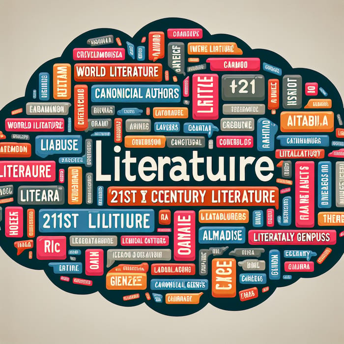 Literature Tag Cloud: World, 21st Century, Canonical Authors, Literary Genres.