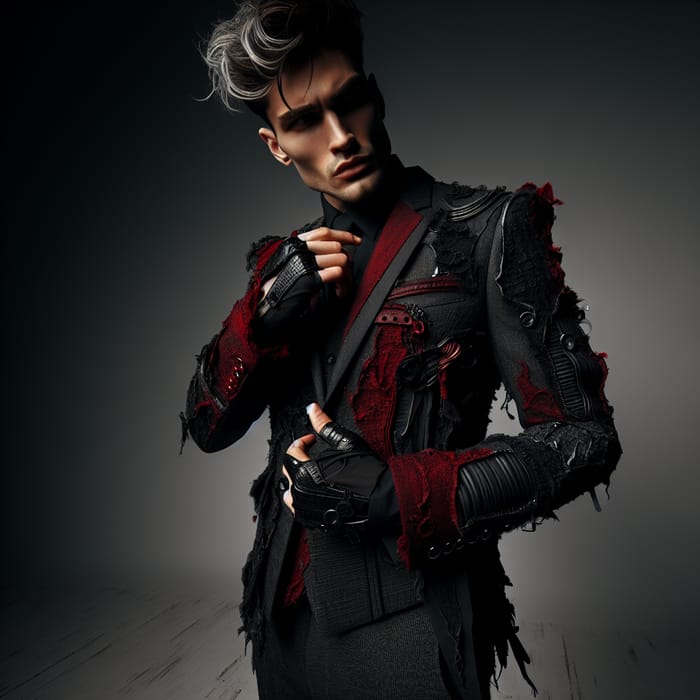 Avant-Garde Recycled Materials Suit | Bold Black & Red Palette