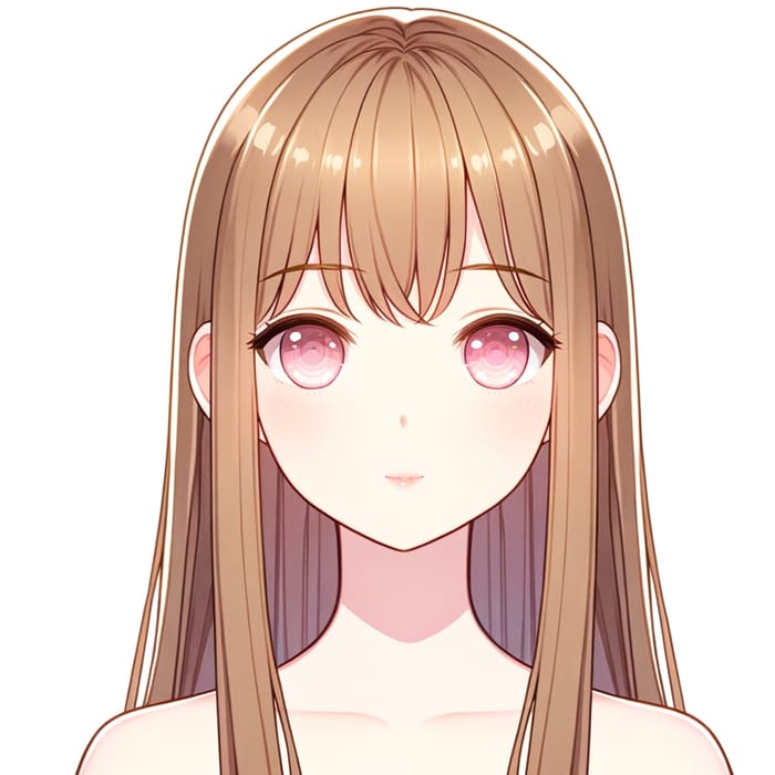 Stunning Anime Girl with Long Light Brown Hair and Pale Pink Eyes