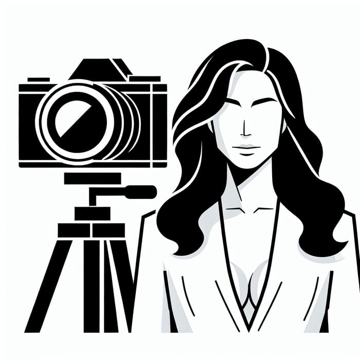 Minimalistic Vector Art of White Female with Camera